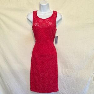 F-143 London Times NWT Red Lace‎ Sleeveless Lined Summer MIDI Dress Size 6
